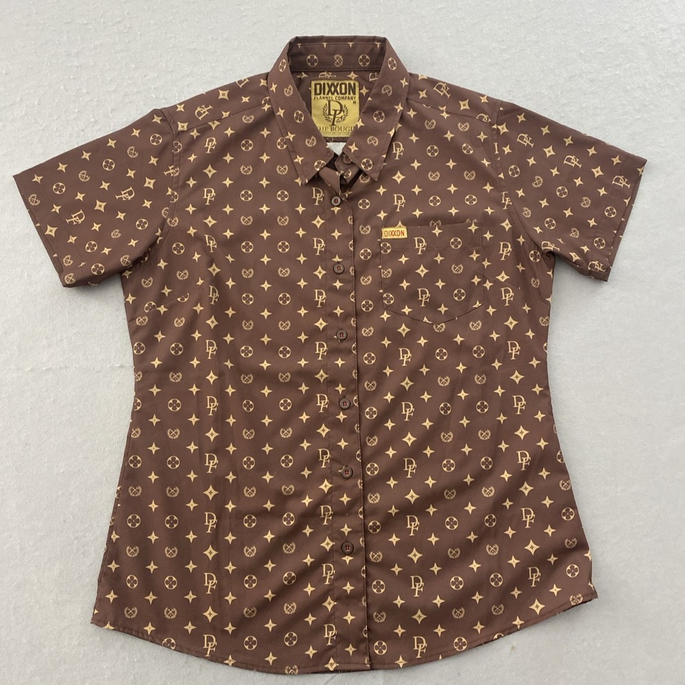 Dixxon Flannel Company The Bougie Mens M Brown Gold AOP Performance Button Down